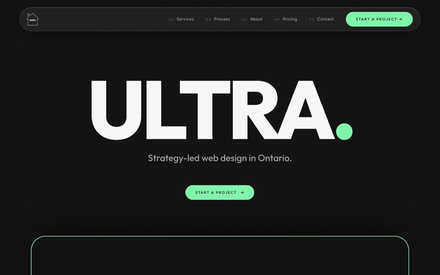 Ultra Creative House homepage showing the word ULTRA in large white type on a dark background